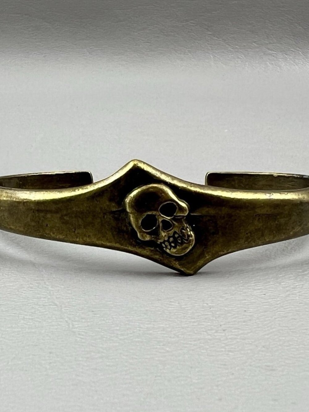 Electric America Metal Skull Cuff Bracelet Gold Tone Gothic 2X3"